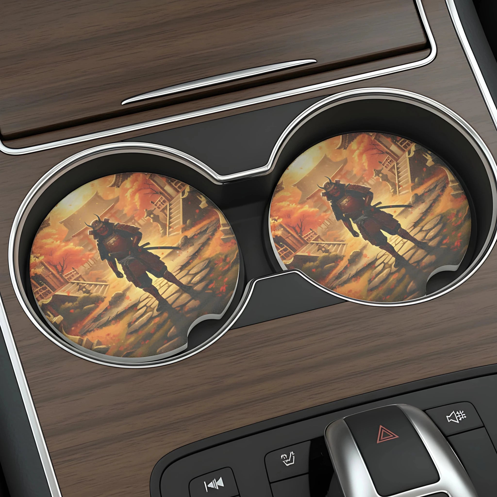Autumn Samurai Shrine Car Coasters Set - Road Muse
