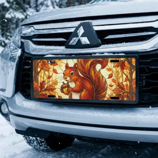Autumn Squirrel Fall Forest Vanity Plate - Road Muse
