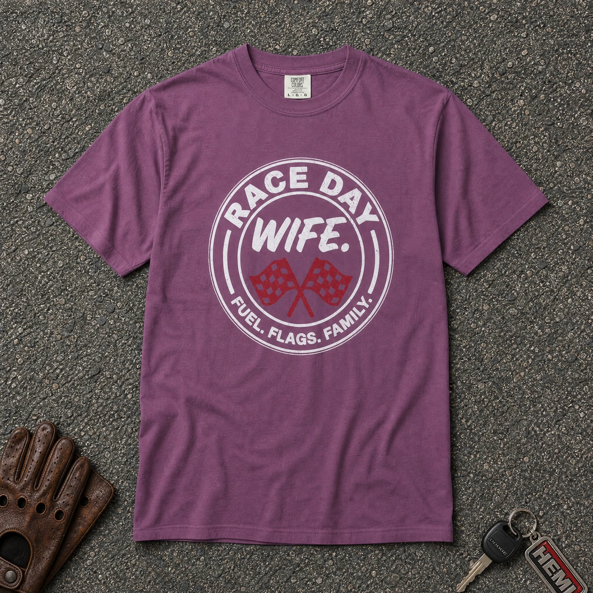 berry race day wife flags graphic tee — checkered flags motorsport wife comfort colors shirt