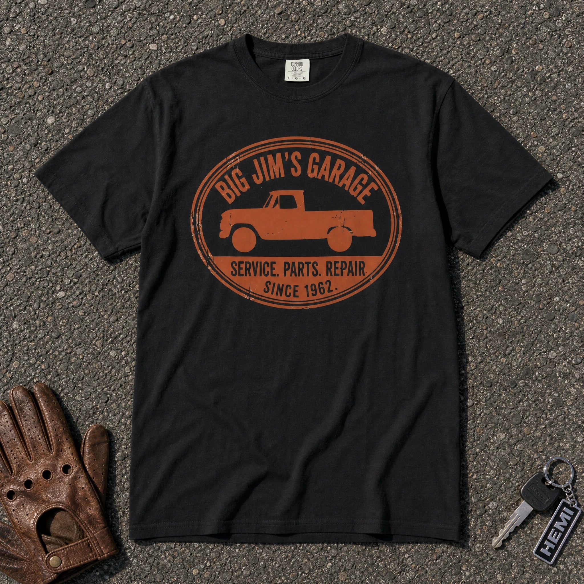 Big Jim's Garage Pickup Truck Tee - Road Muse