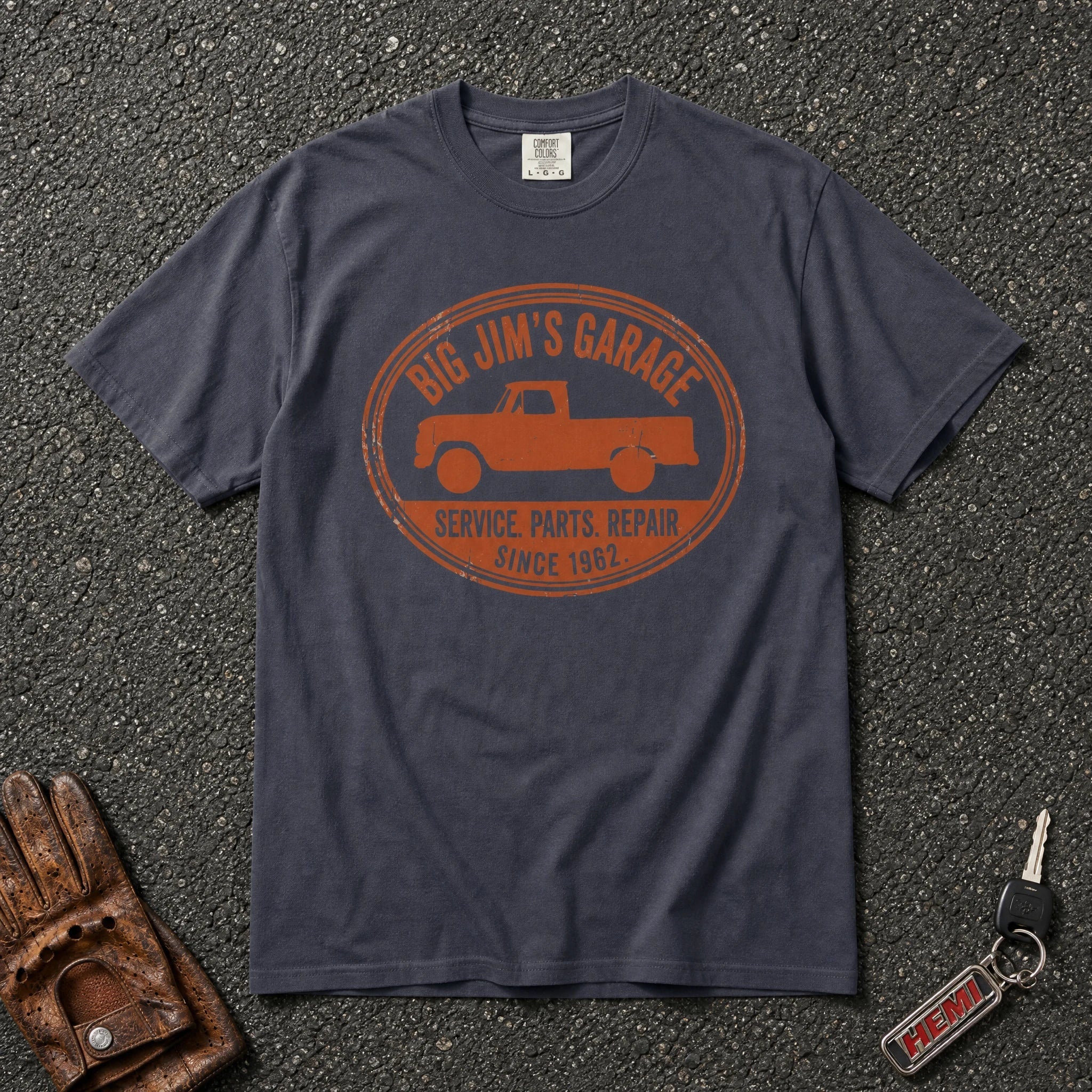 Big Jim's Garage Pickup Truck Tee - Road Muse