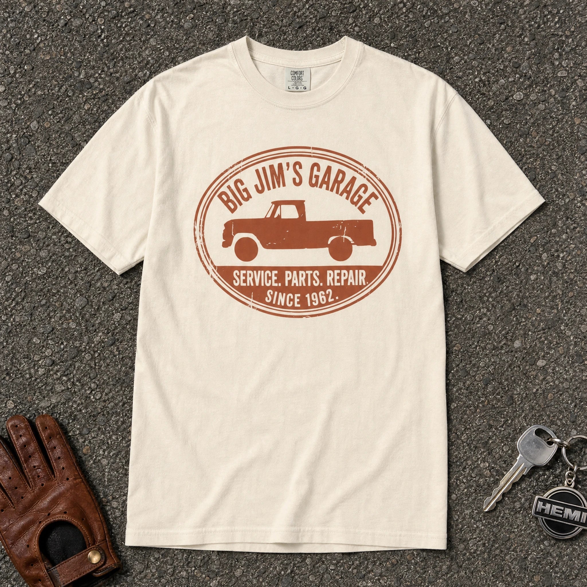 Big Jim's Garage Pickup Truck Tee - Road Muse