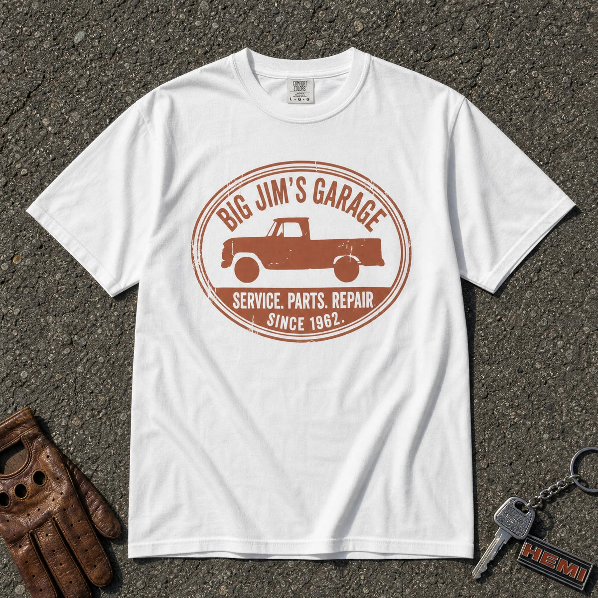 Big Jim's Garage Pickup Truck Tee - Road Muse
