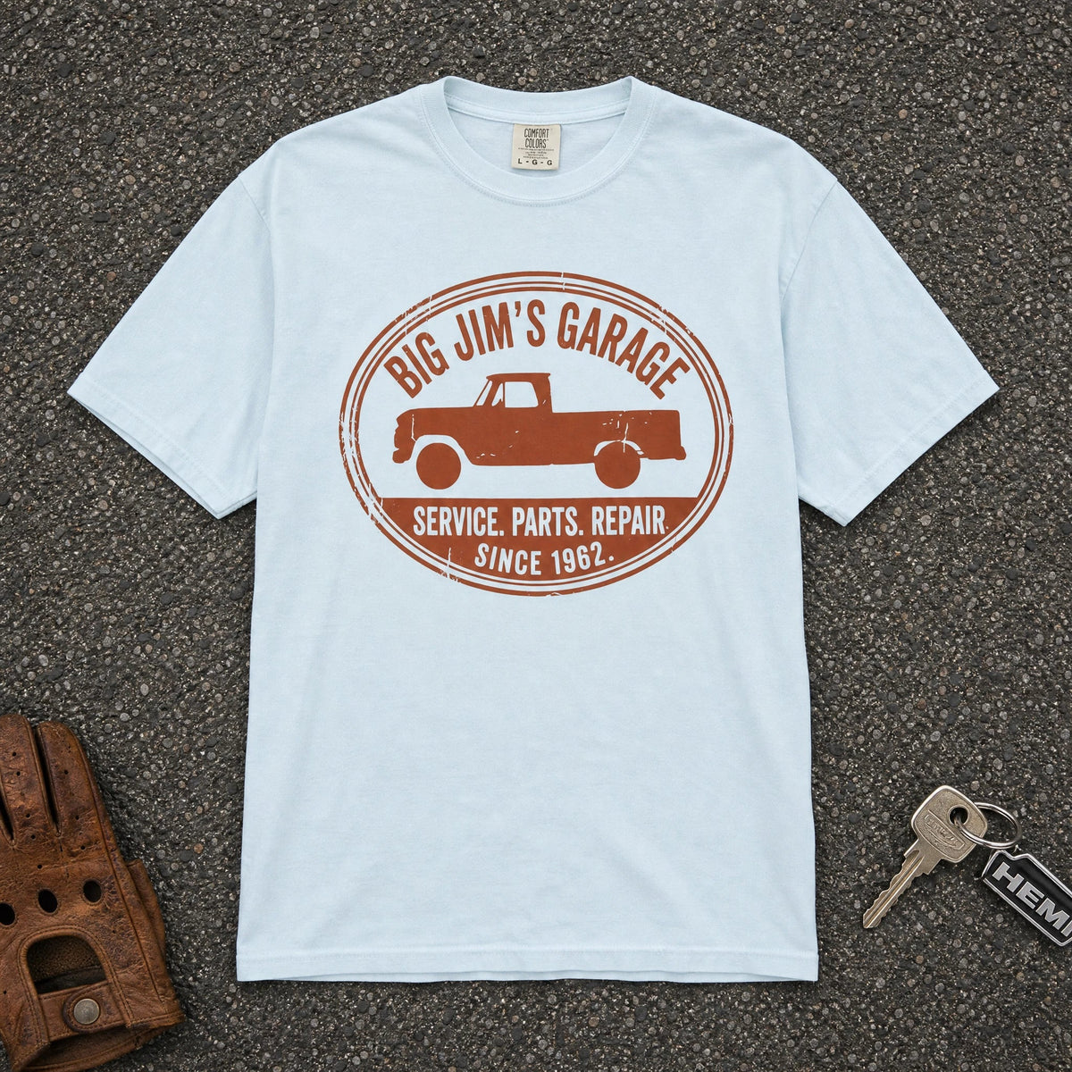 Big Jim's Garage Pickup Truck Tee - Road Muse