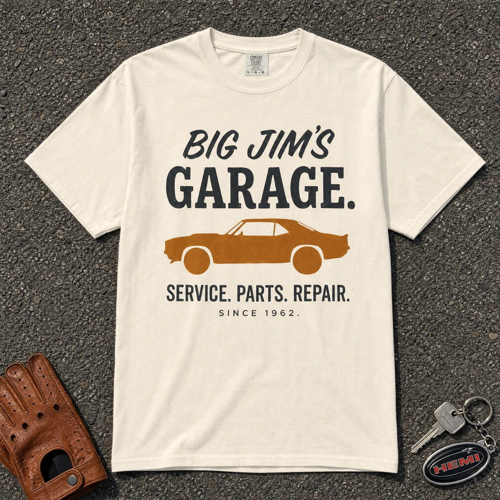 Big Jim's Garage Vintage Car Tee - Road Muse
