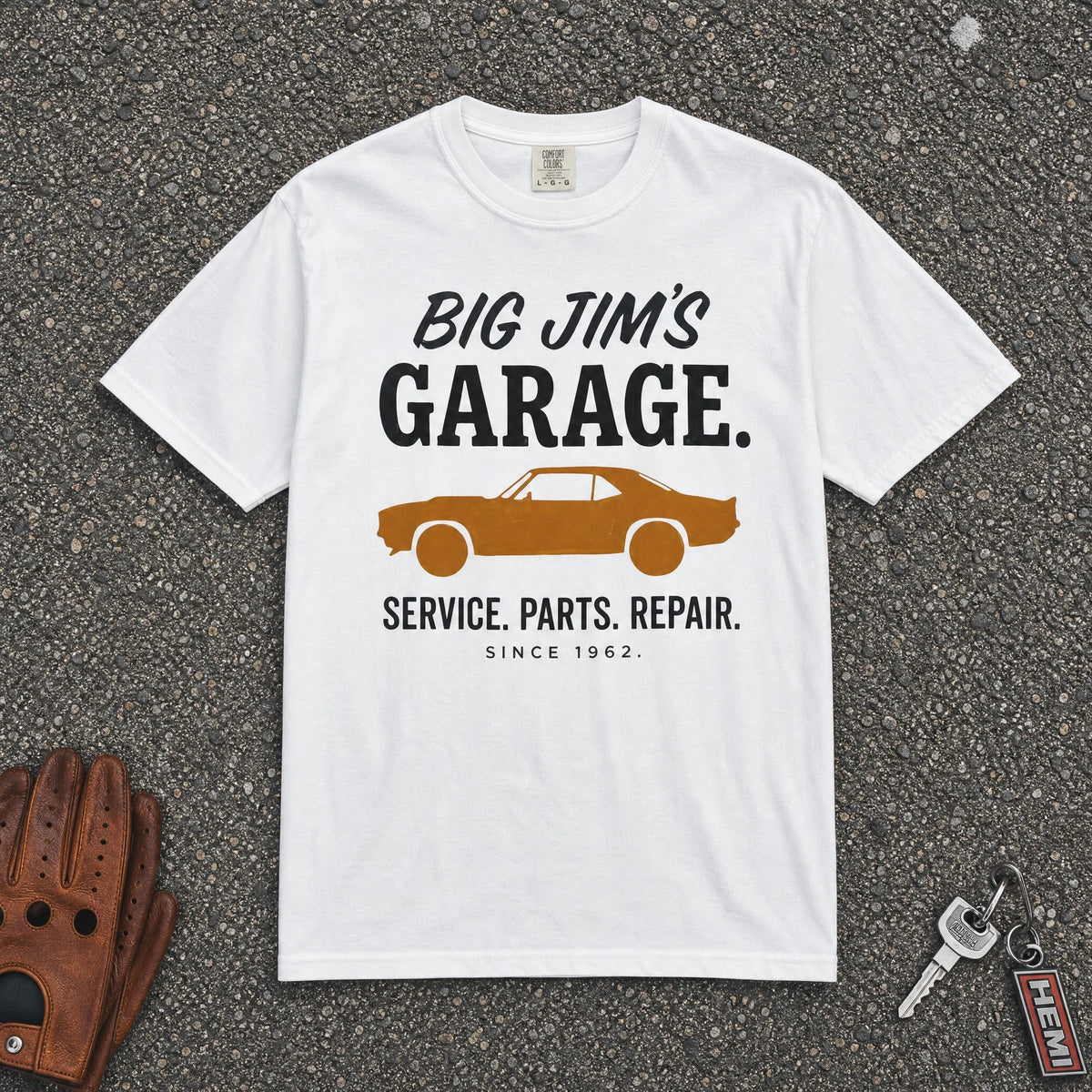 Big Jim's Garage Vintage Car Tee - Road Muse