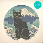 Black Cat Mount Fuji Car Coasters Set - Road Muse