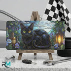 Black Cat Stained Glass Moonlit Vanity Plate - Road Muse