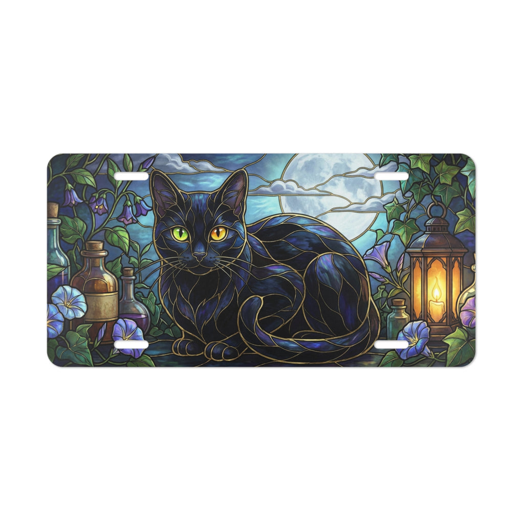 Black Cat Stained Glass Moonlit Vanity Plate - Road Muse