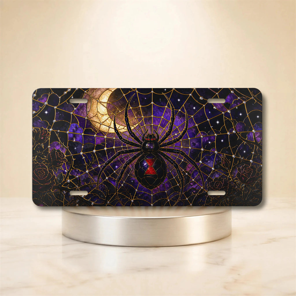Black Widow Spider Web Moonlit Vanity Plate - Road Muse