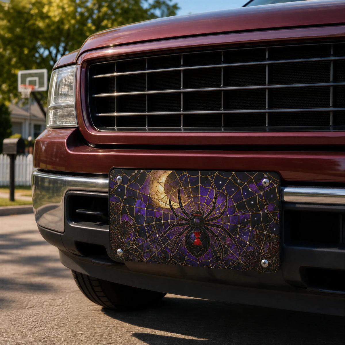 Black Widow Spider Web Moonlit Vanity Plate - Road Muse