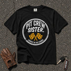 pit crew sister racing flags Comfort Colors graphic tee — black vintage motorsport shirt