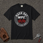 black race day wife graphic tshirt — fuel flags family bold checkered comfort colors tee