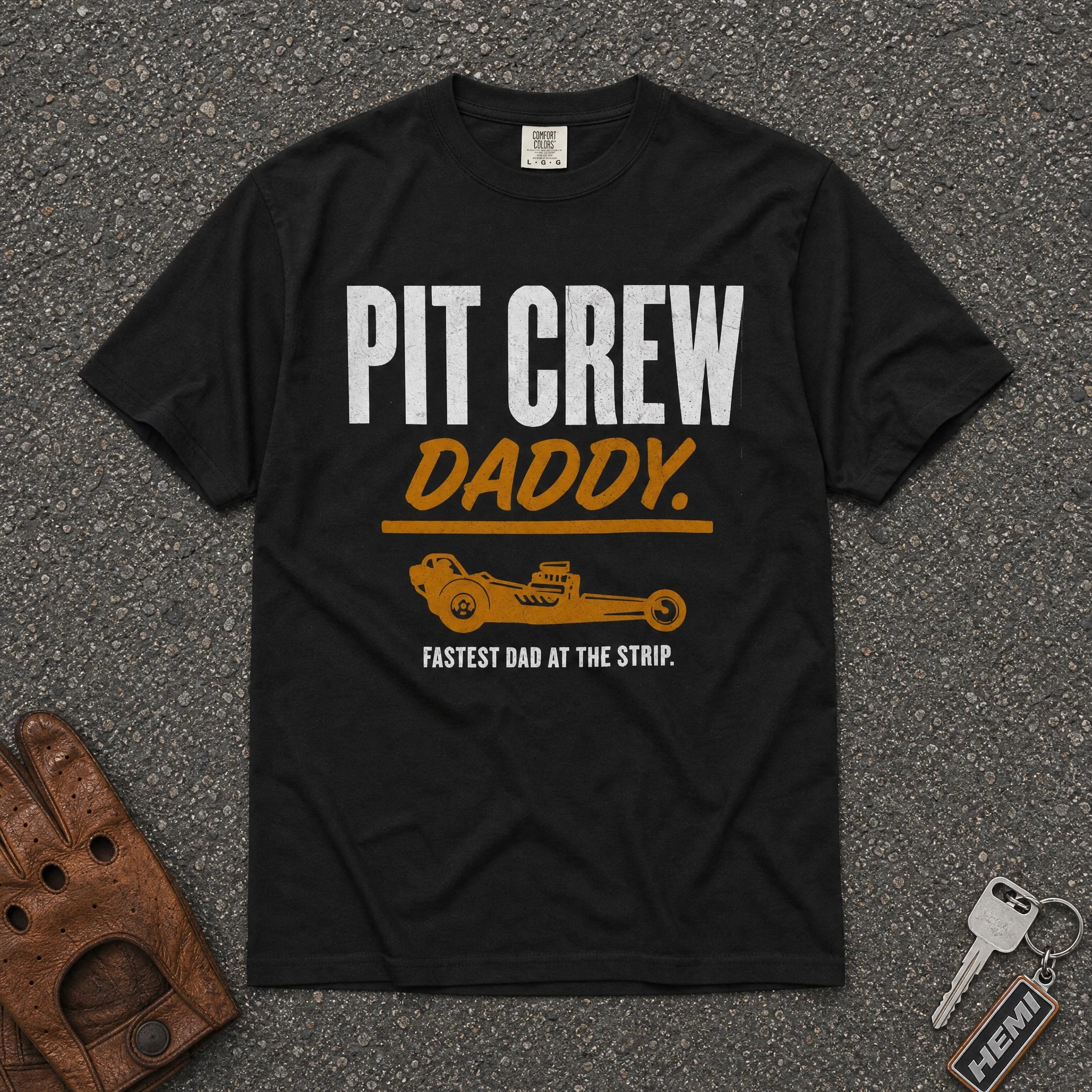pit crew daddy drag racing tee — black vintage dragster graphic comfort colors shirt