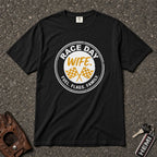 black race day wife circle flags tshirt — fuel flags family checkered badge comfort colors tee