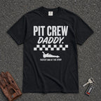 pit crew daddy checkered flag tee — black vintage racing car graphic comfort colors shirt