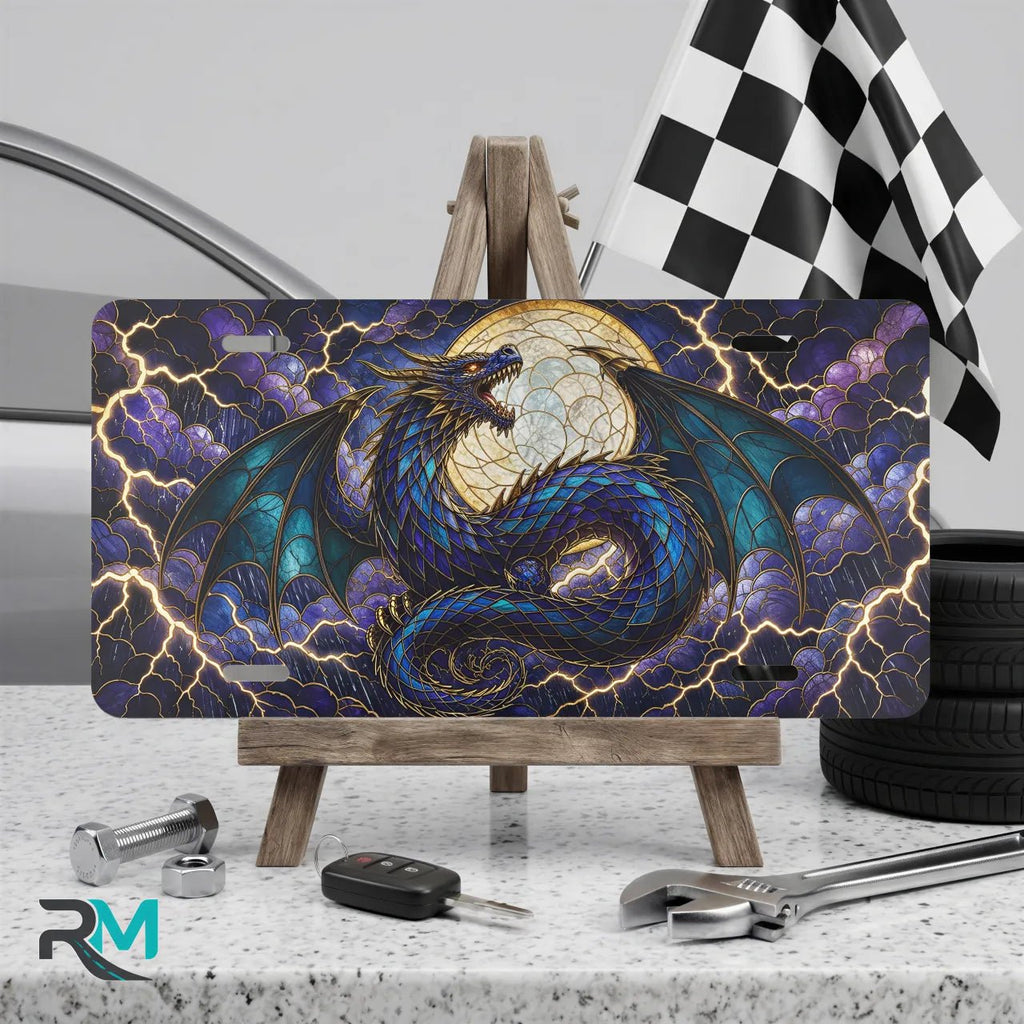 Blue Dragon Moon Fantasy Vanity Plate - Road Muse