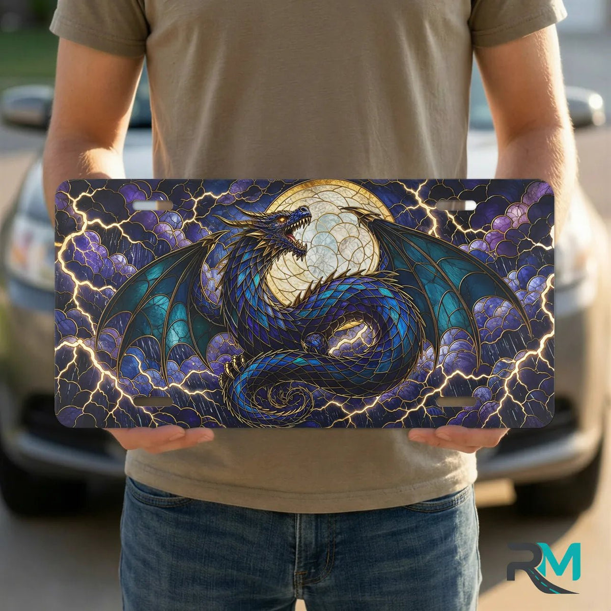 Blue Dragon Moon Fantasy Vanity Plate - Road Muse