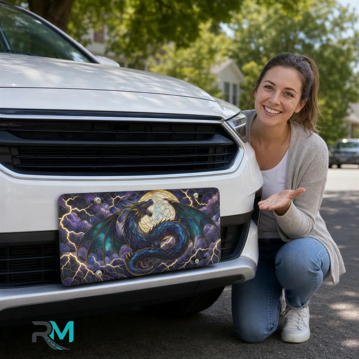 Blue Dragon Moon Fantasy Vanity Plate - Road Muse