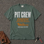 blue spruce pit crew daddy graphic tee — drag racing dad comfort colors vintage shirt