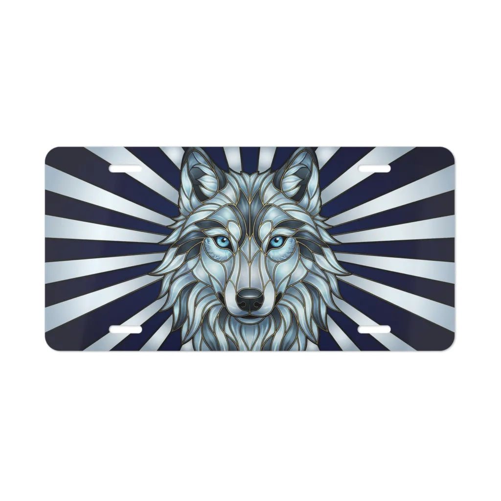 Blue Wolf Face Vanity Plate - Road Muse