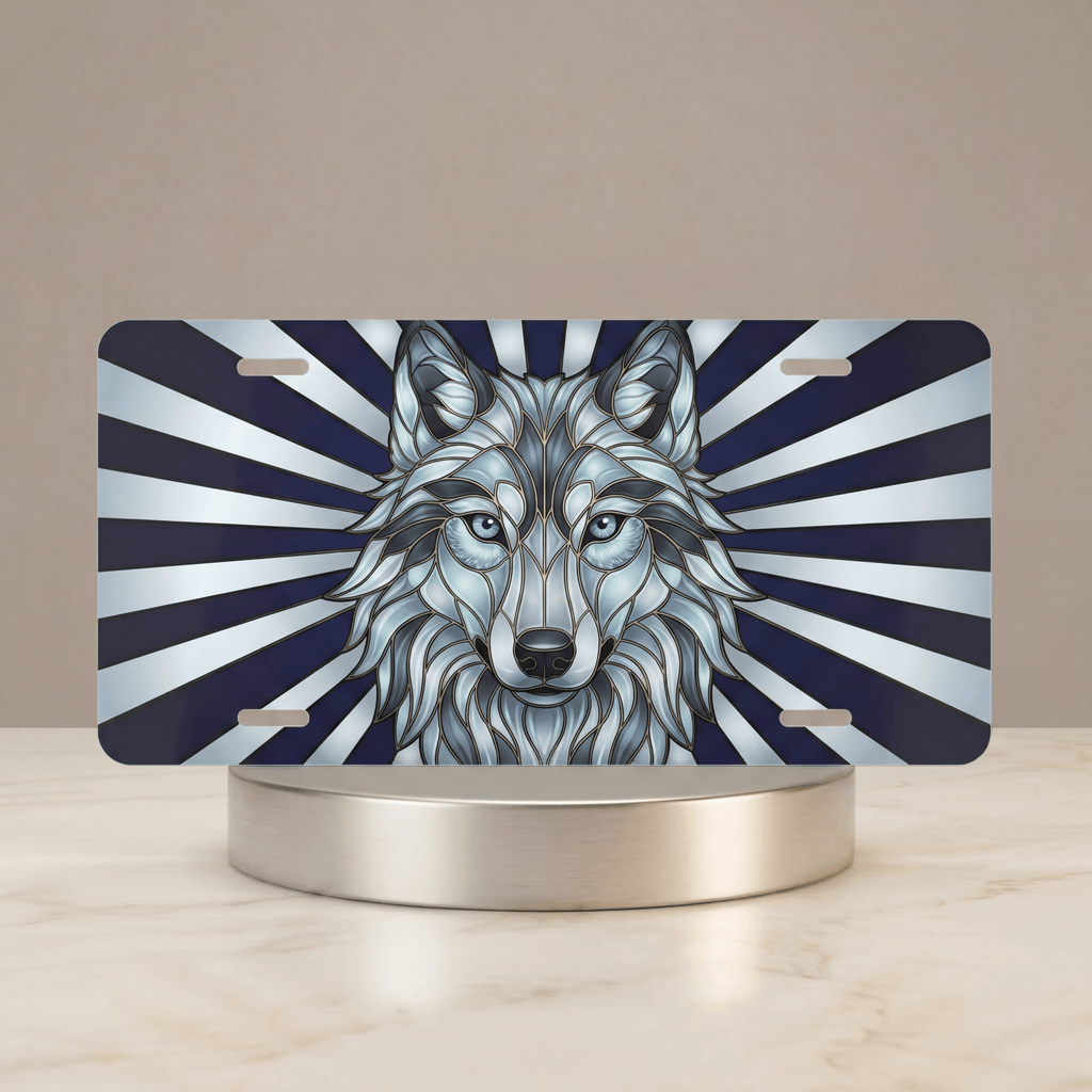 Blue Wolf Face Vanity Plate - Road Muse
