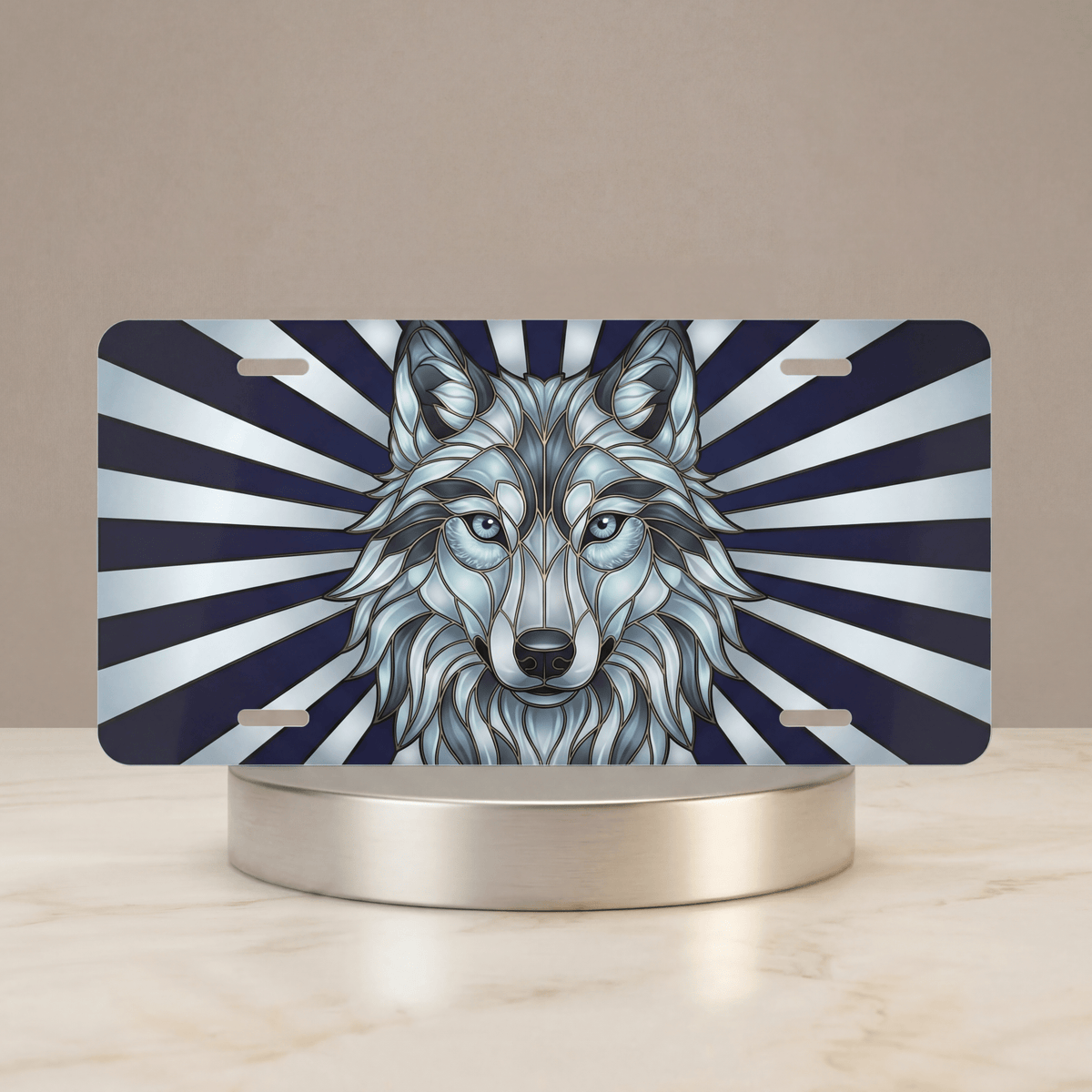 Blue Wolf Face Vanity Plate - Road Muse