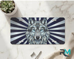 Blue Wolf Face Vanity Plate - Road Muse