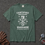 blue spruce certified mechanic tee — vintage piston wrench auto shop graphic comfort colors shirt