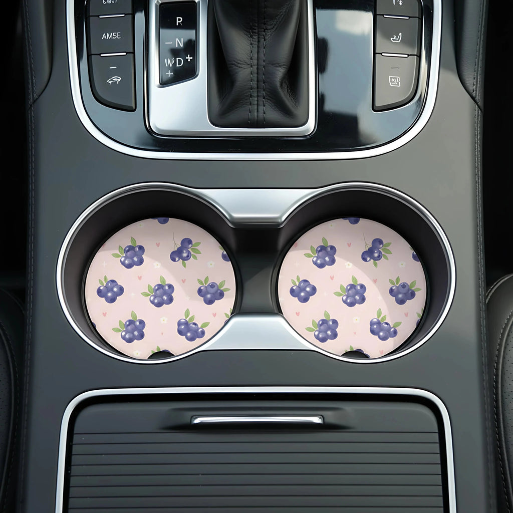 Blueberry Floral Car Coasters Set - Road Muse