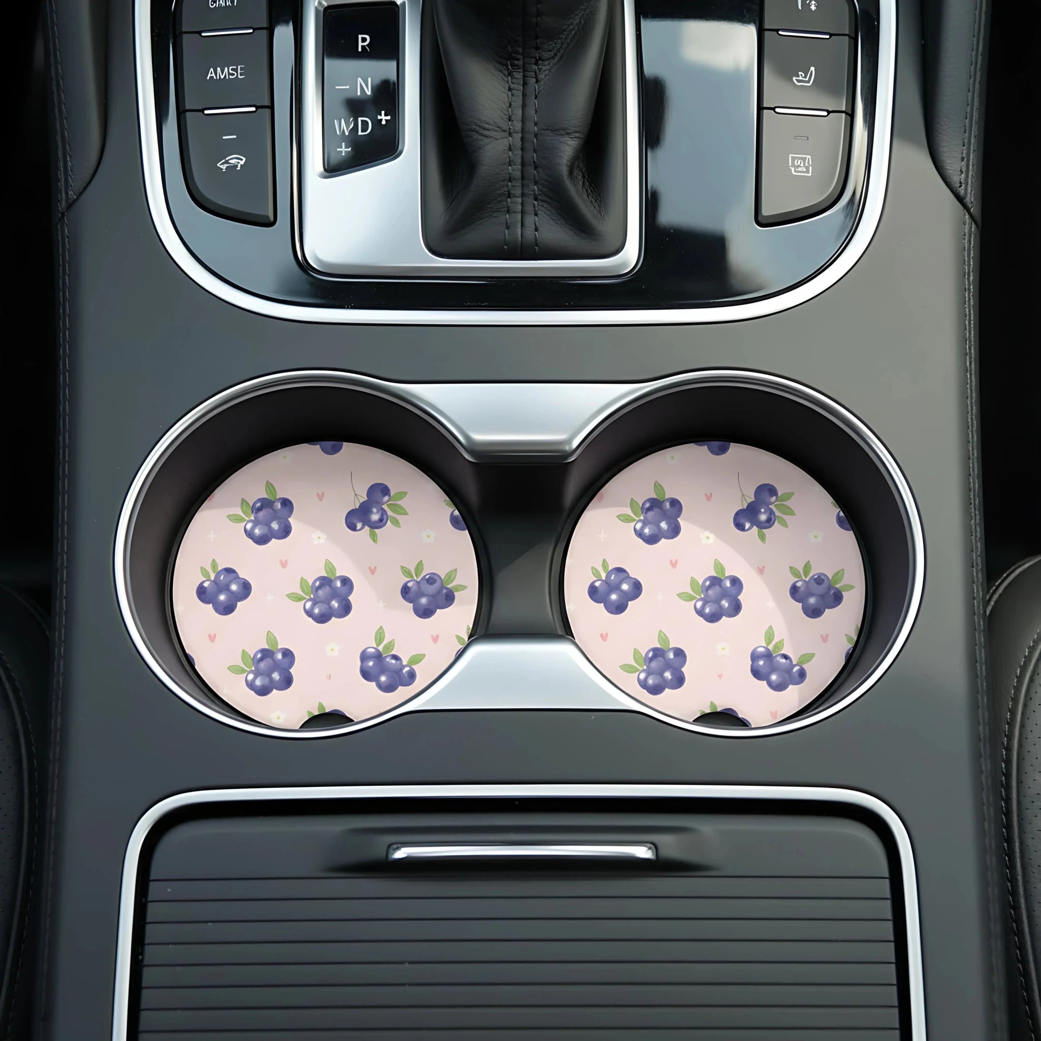 Blueberry Floral Car Coasters Set - Road Muse