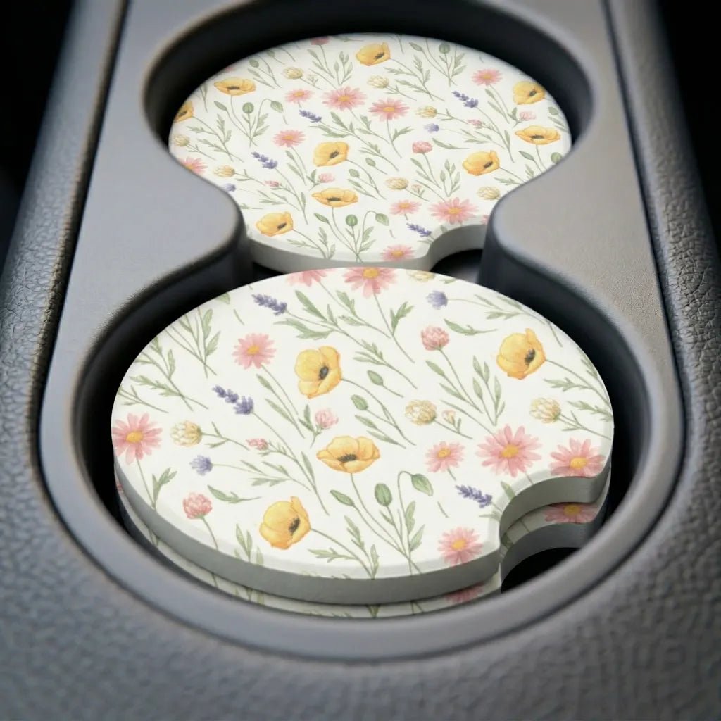 Boho Floral Car Coasters Set - Road Muse