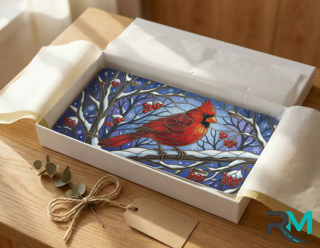 Cardinal on Snowy Branch Vanity Plate - Road Muse