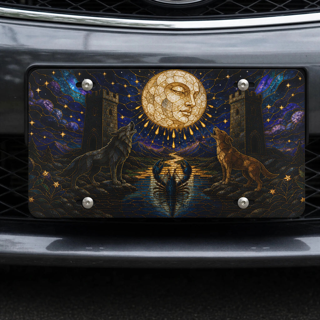Celestial Moon Wolves Vanity Plate - Road Muse