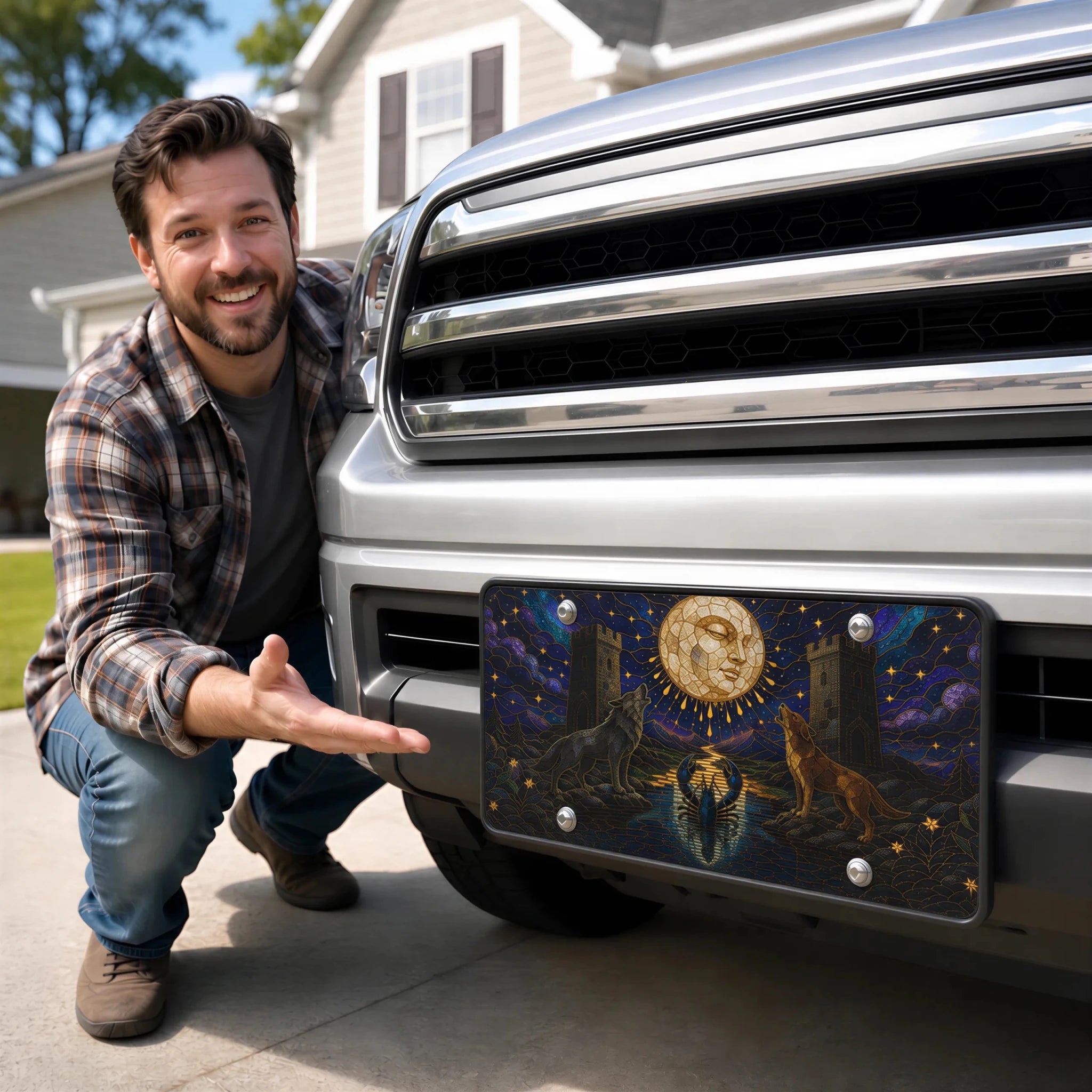 Celestial Moon Wolves Vanity Plate - Road Muse