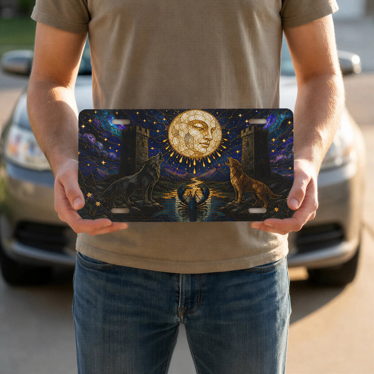 Celestial Moon Wolves Vanity Plate - Road Muse
