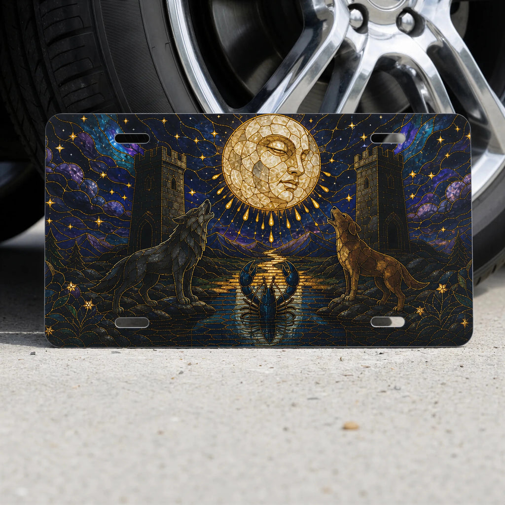 Celestial Moon Wolves Vanity Plate - Road Muse