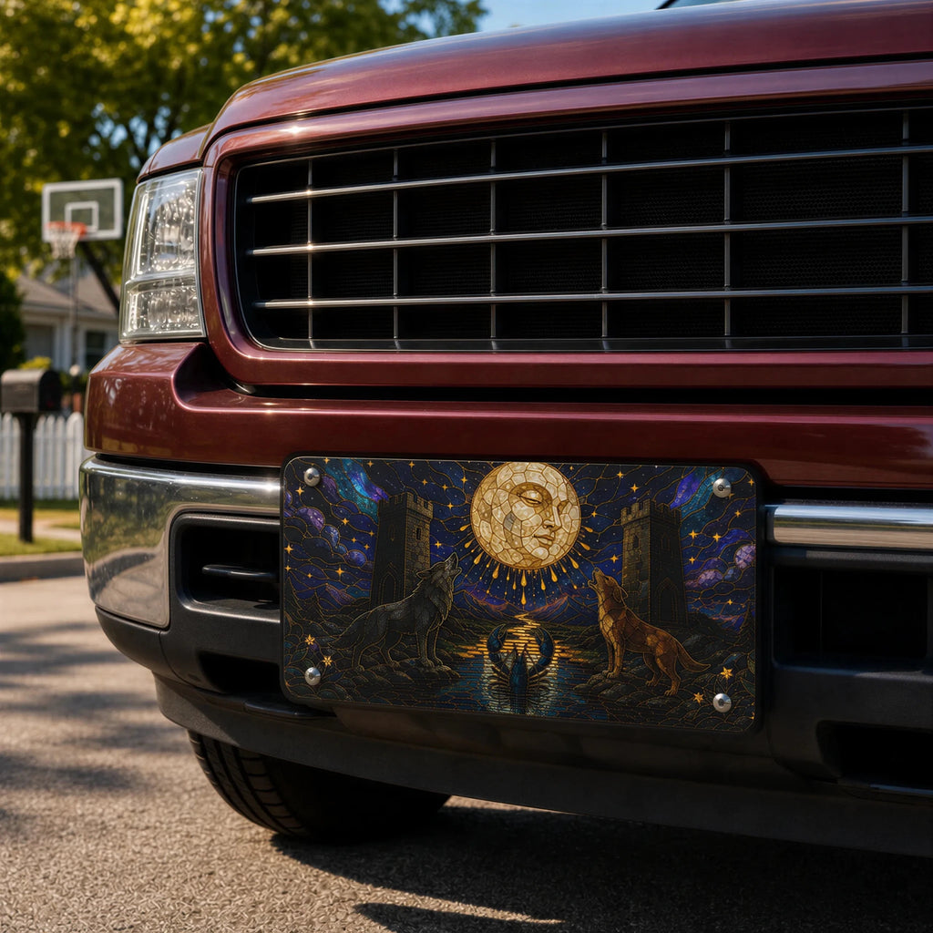 Celestial Moon Wolves Vanity Plate - Road Muse