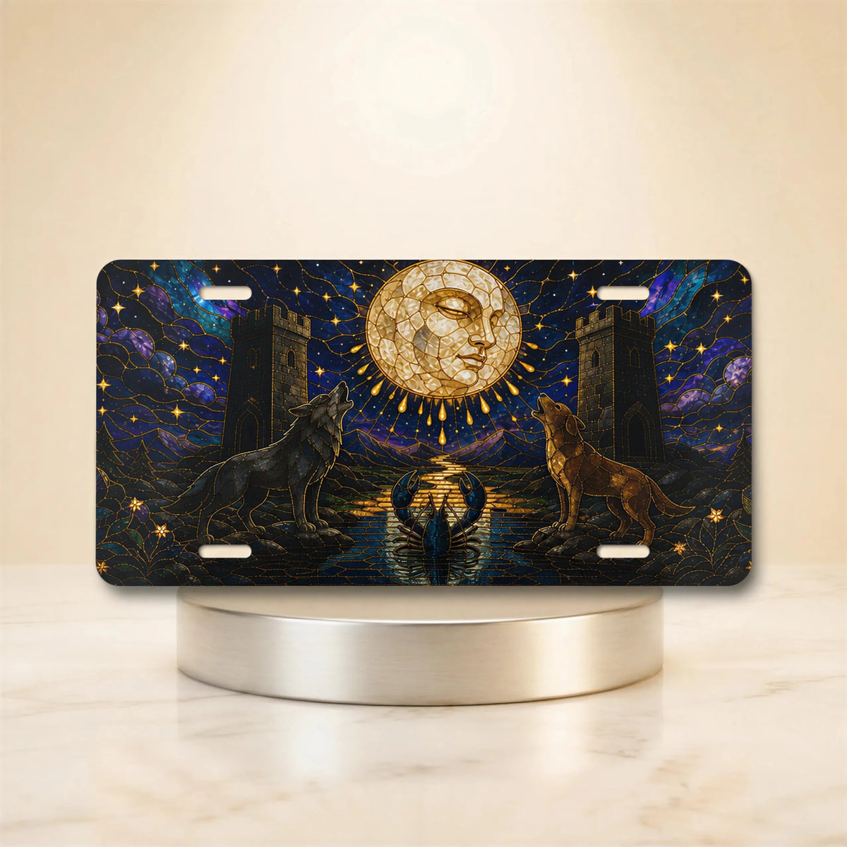 Celestial Moon Wolves Vanity Plate - Road Muse