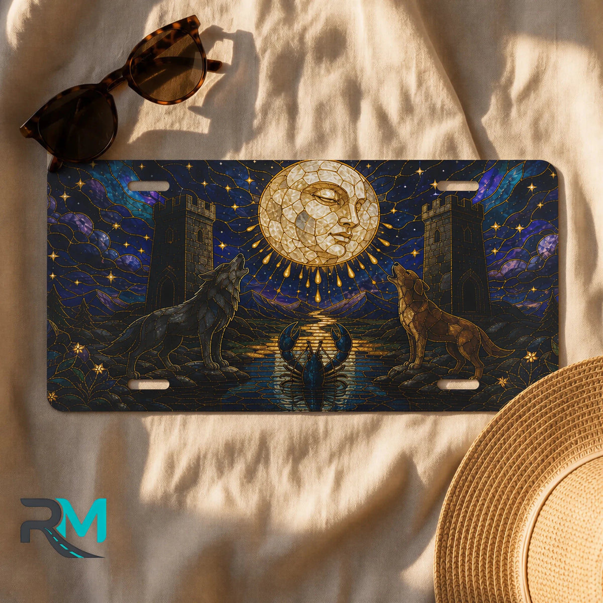 Celestial Moon Wolves Vanity Plate - Road Muse