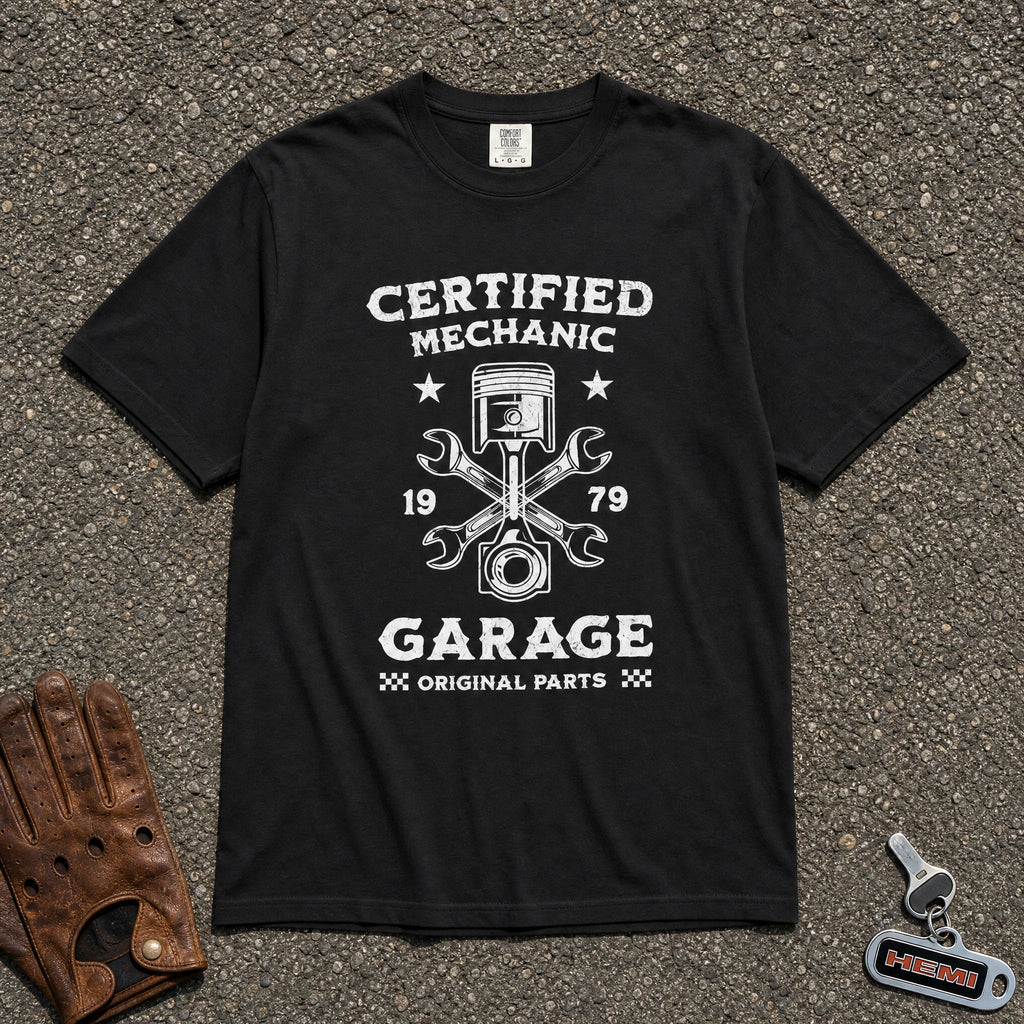 Certified Mechanic Piston Wrench Tee - Road Muse