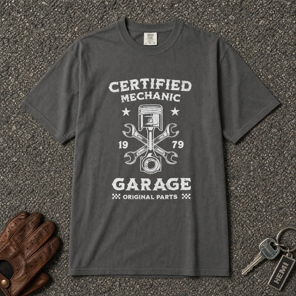 Certified Mechanic Piston Wrench Tee - Road Muse