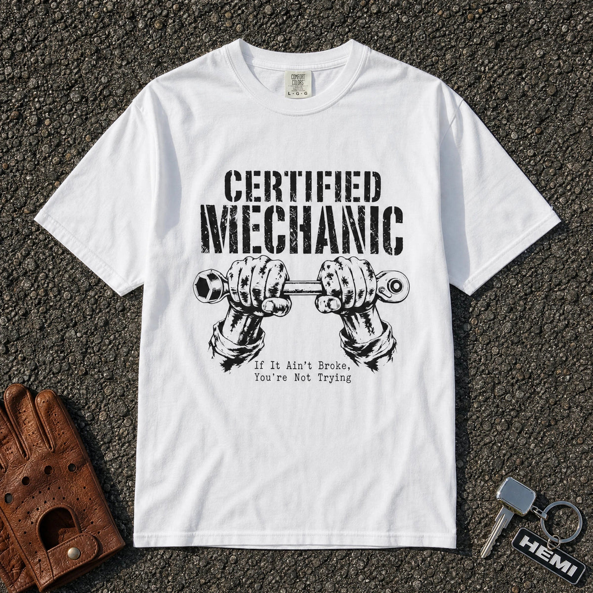 Certified Mechanic Wrench Hands Graphic Tee - Road Muse