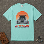 chalky mint japan racing skyline graphic tee — retro jdm sun stripe comfort colors shirt