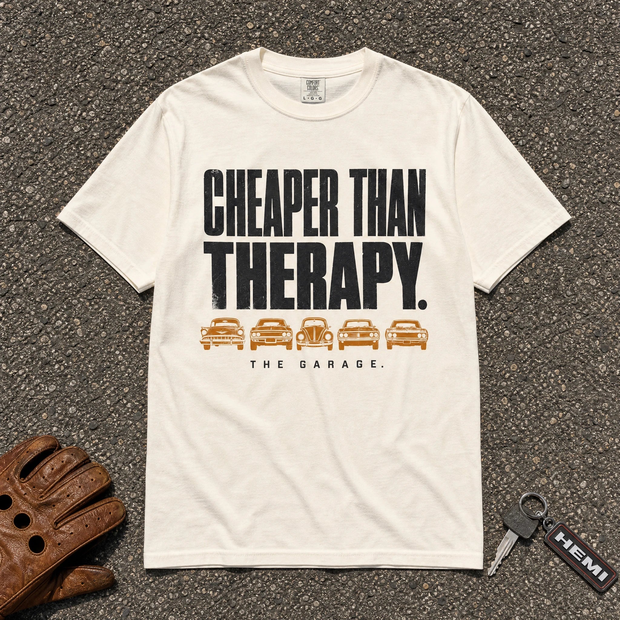 Cheaper Than Therapy Classic Car Tee - Road Muse