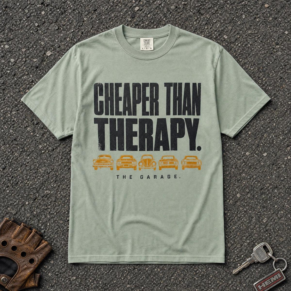 Cheaper Than Therapy Classic Car Tee - Road Muse