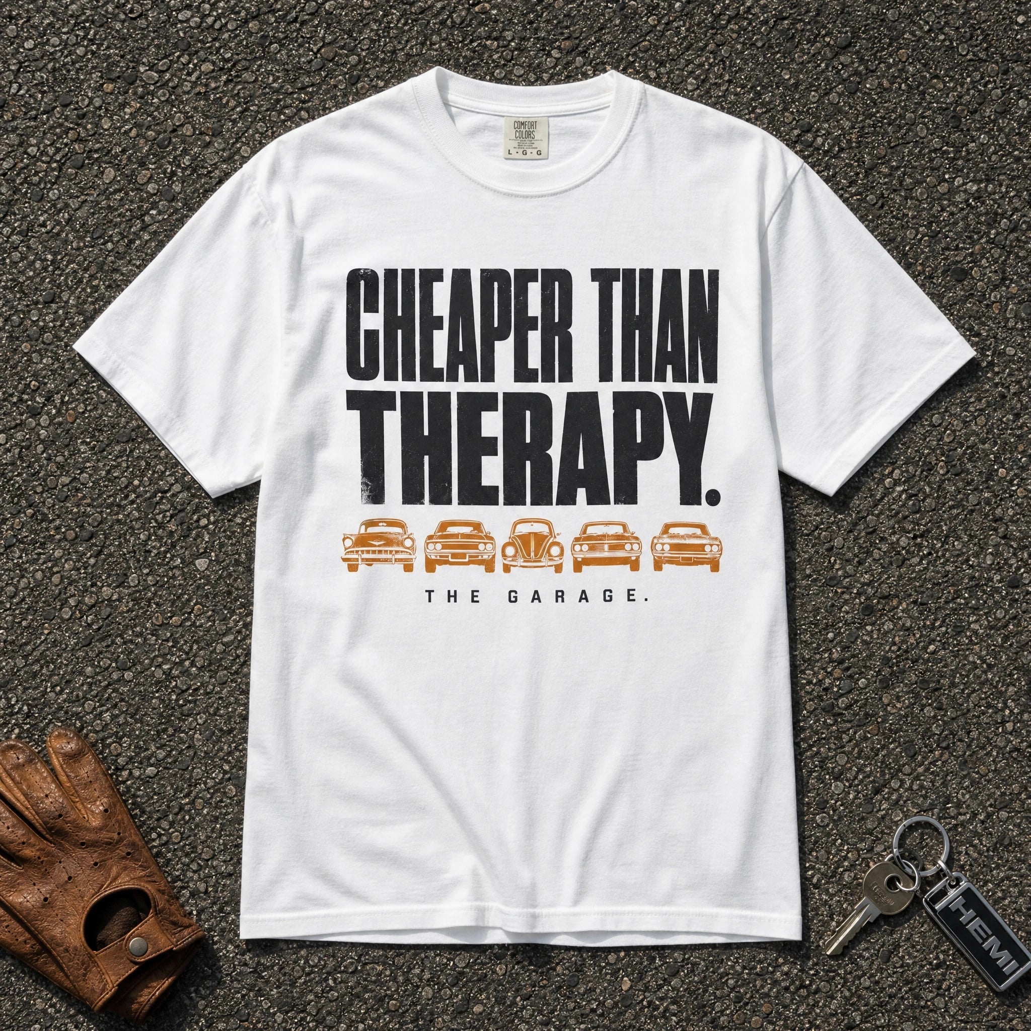 Cheaper Than Therapy Classic Car Tee - Road Muse