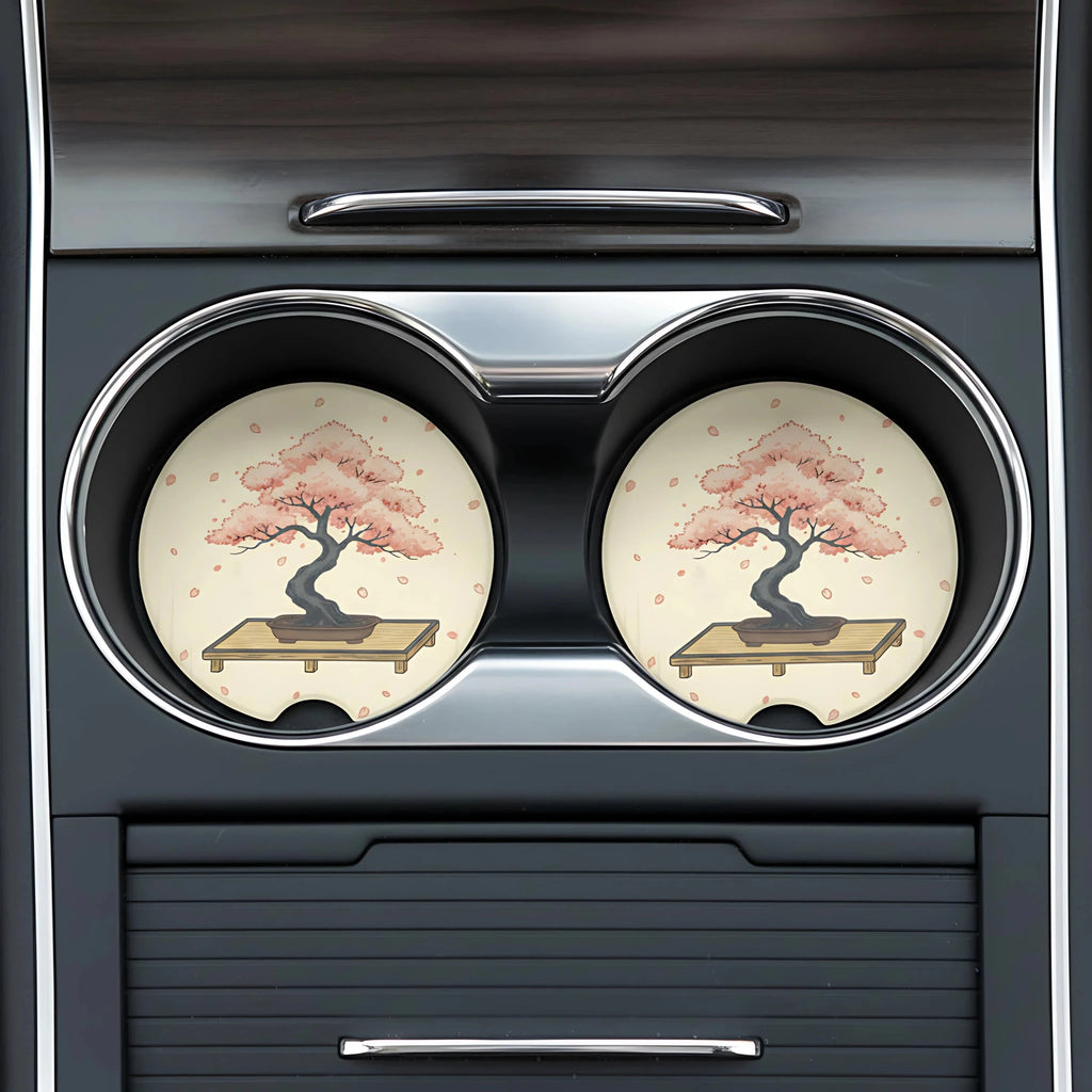 Cherry Blossom Bonsai Car Coasters Set - Road Muse