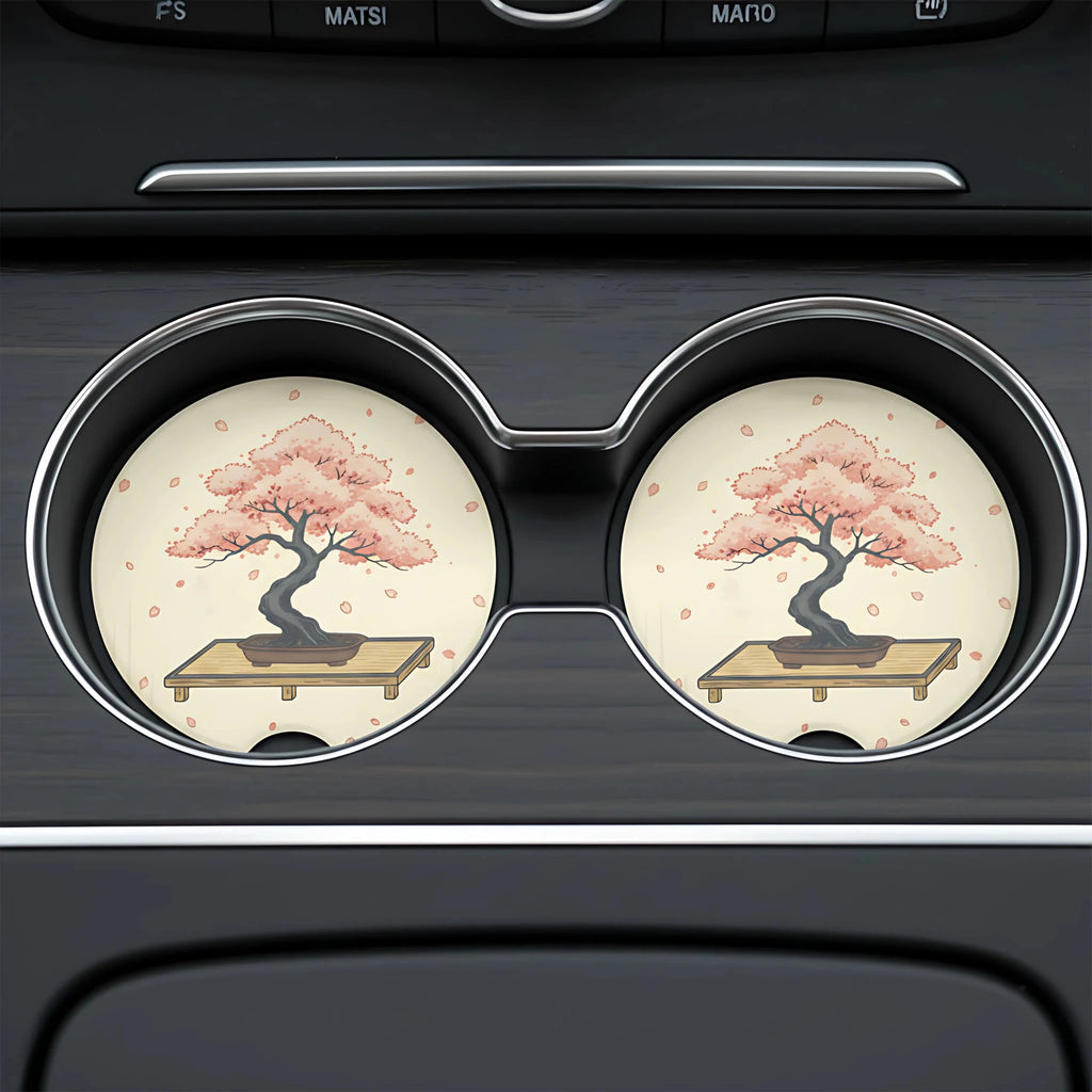 Cherry Blossom Bonsai Car Coasters Set - Road Muse