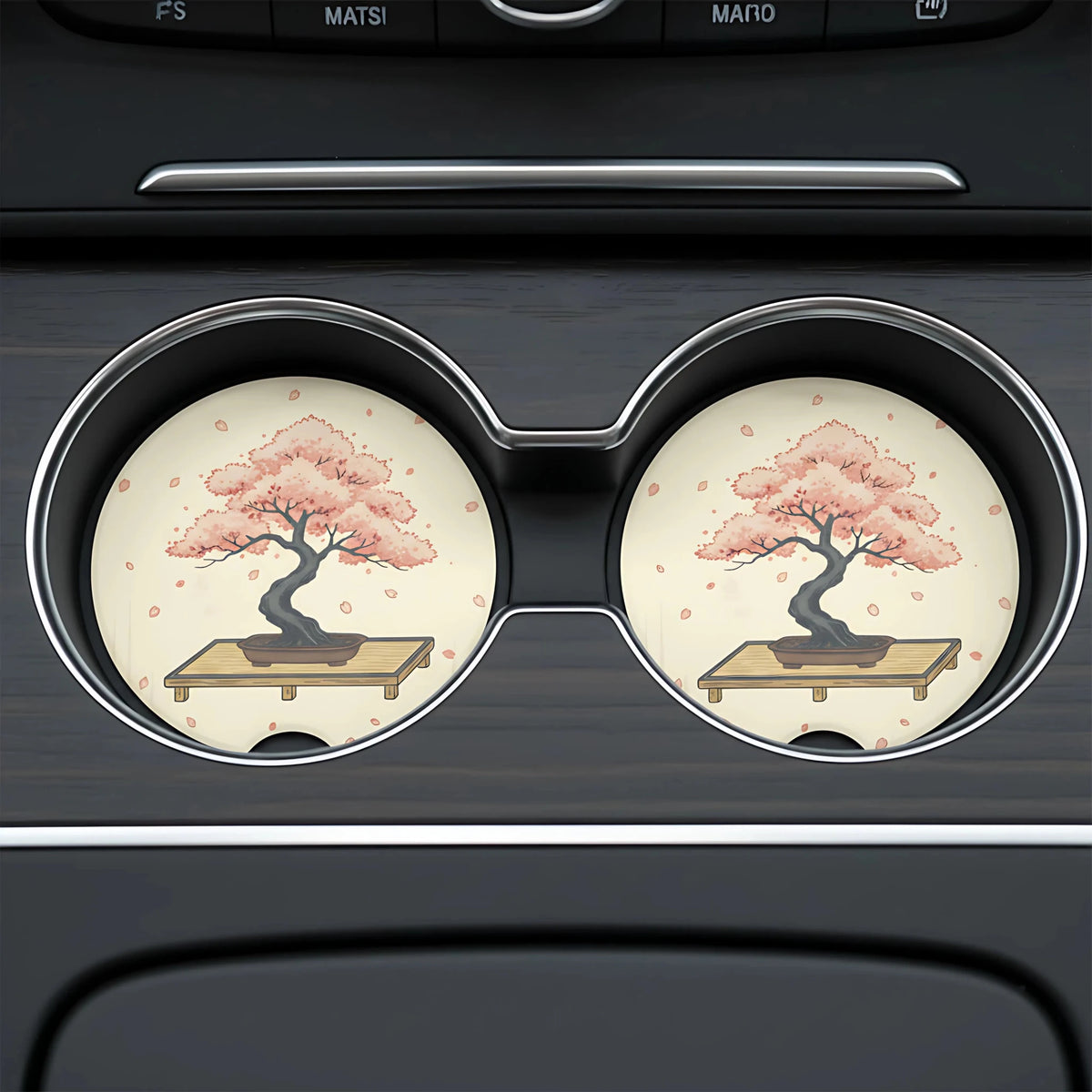 Cherry Blossom Bonsai Car Coasters Set - Road Muse